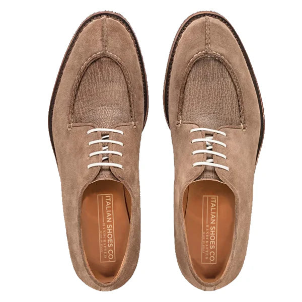 Derby Blucher Beige Suede Leather Men Shoes