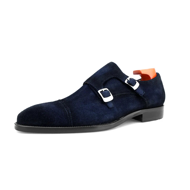 Handcrafted Navy Nubuck Double Monk Strap Shoes