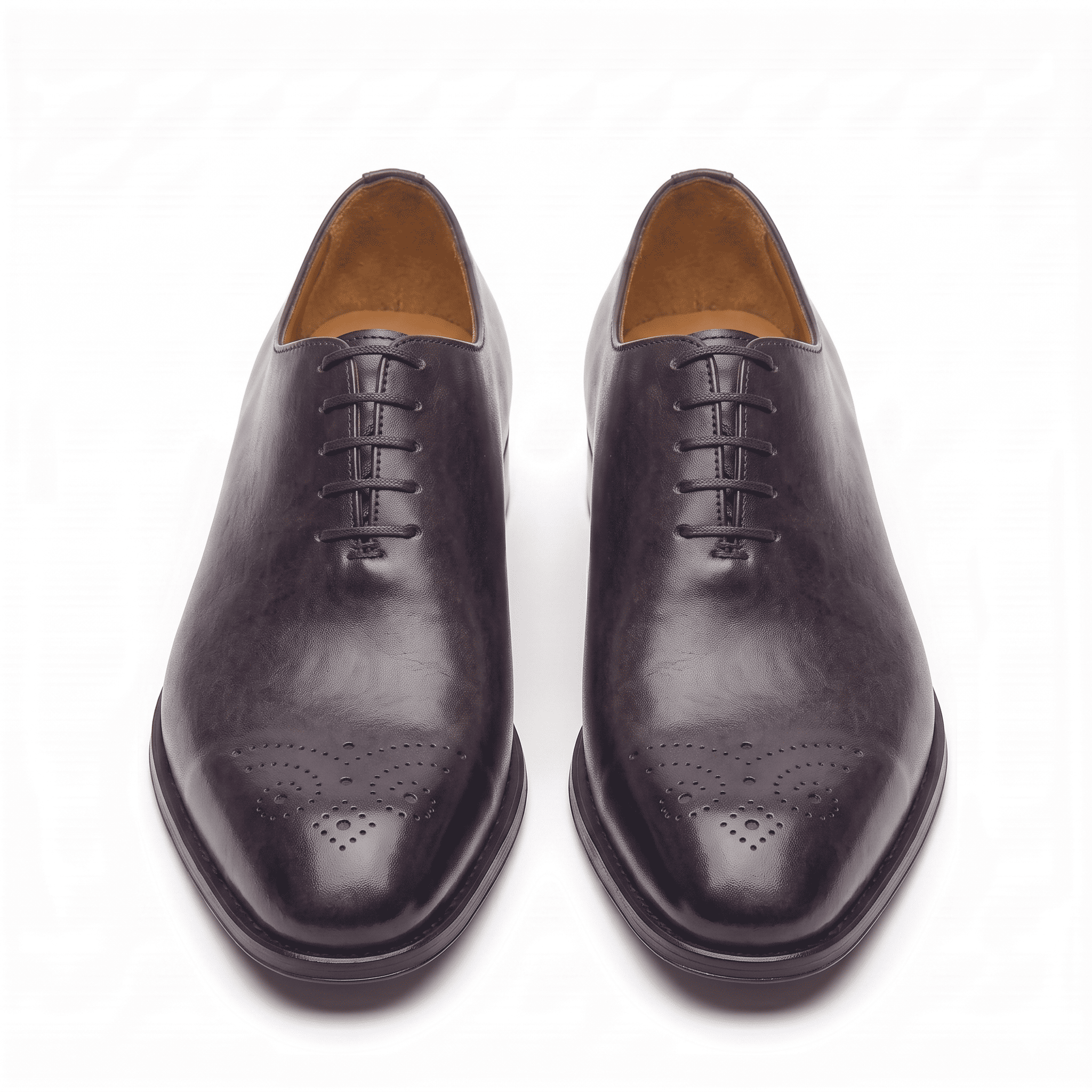 Front view of dark brown leather lace-up dress shoes