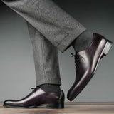 men’s leather brogue shoes with eggplant finish