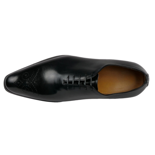 Men’s Ellington Wholecut Brogue in black leather – side profile