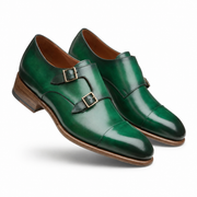 Emerald Green Double Monk Strap Leather Shoes