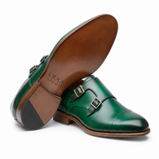 Emerald Green Double Monk Strap Leather Shoes