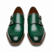 Emerald Green Double Monk Strap Leather Shoes