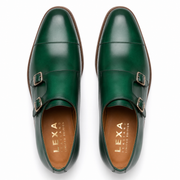 Emerald Green Double Monk Strap Leather Shoes