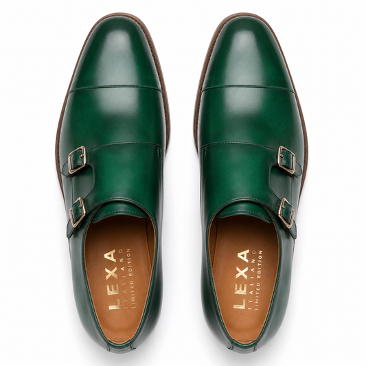 Emerald Green Double Monk Strap Leather Shoes