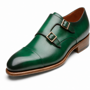 Emerald Green Double Monk Strap Leather Shoes