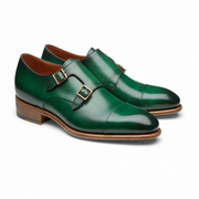 Emerald Green Double Monk Strap Leather Shoes