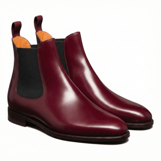 Flat Feet Shoes - Burgundy Leather Fenland Slip On Chelsea Boots with Arch Support
