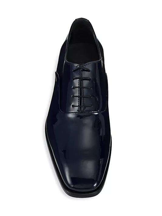 Formal Patent leather dress shoes are designed with a polished look