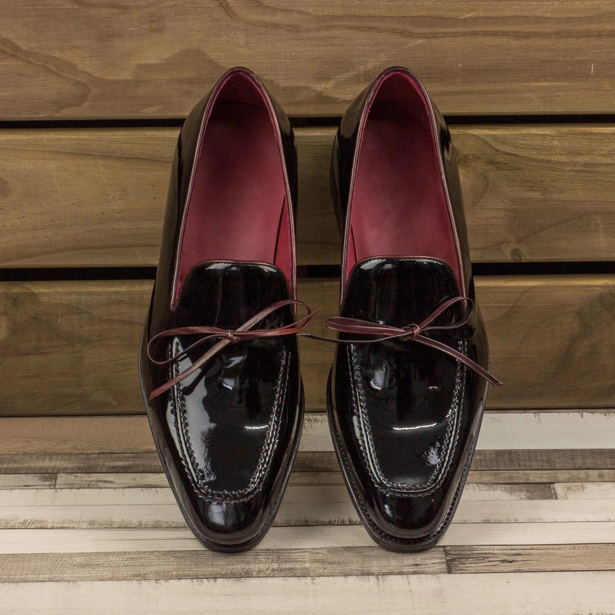 Goodyear Welted Sabugal Black Patent Laced Loafer With Violin Leather Sole