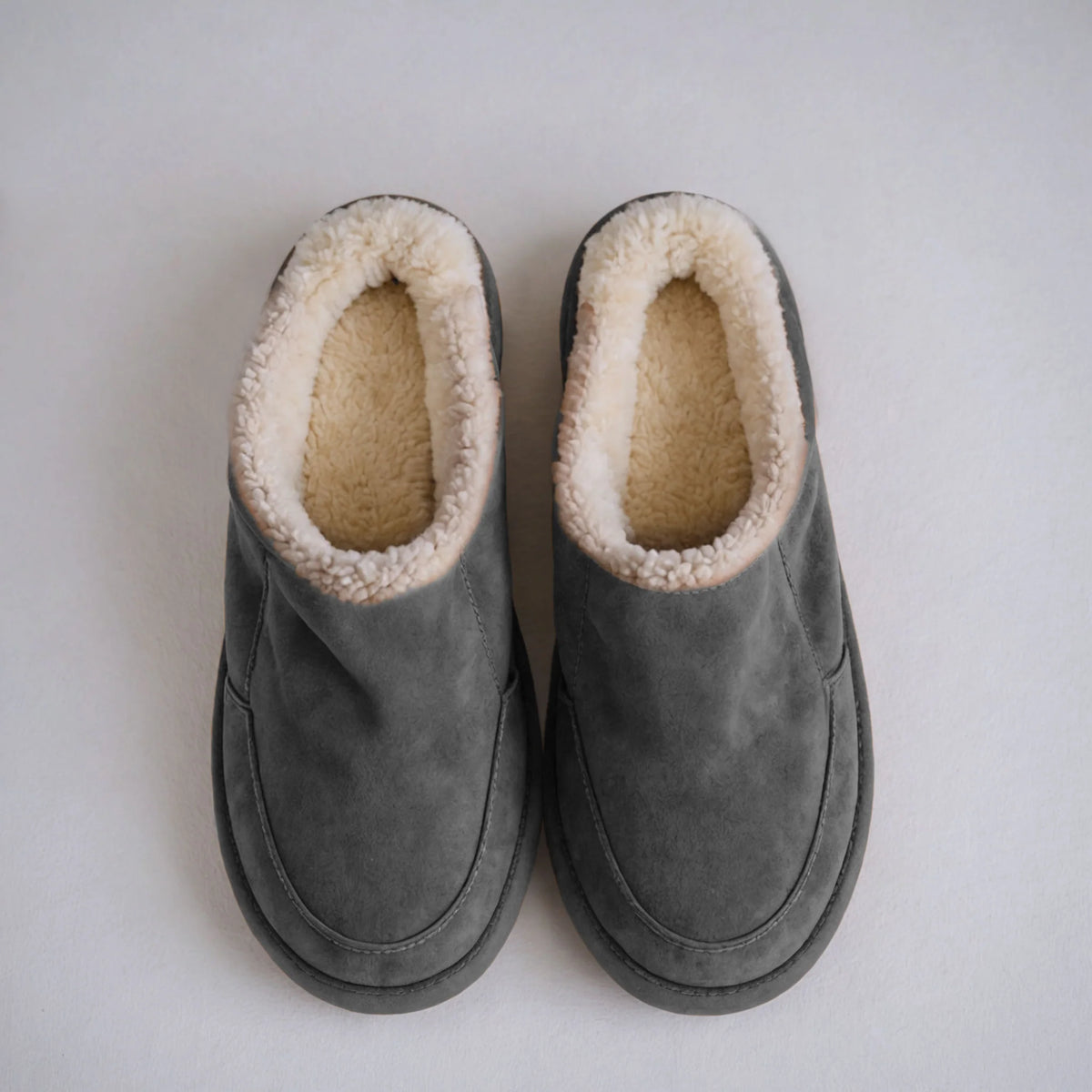 Grey Suede Leather Eliana Fur Lined Slippers