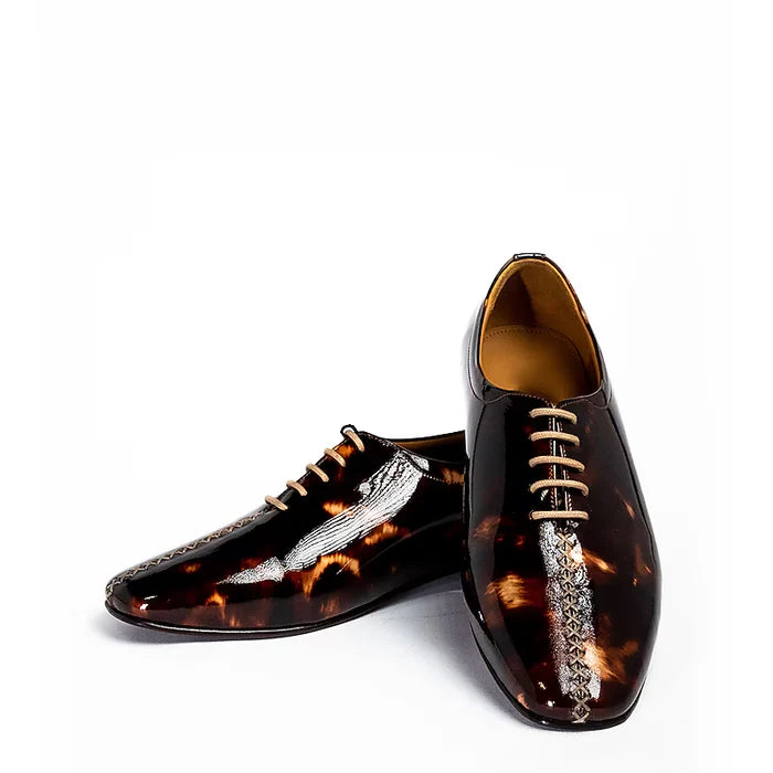 Handmade Chocolate Gold Shaded Leather Formal Shoes