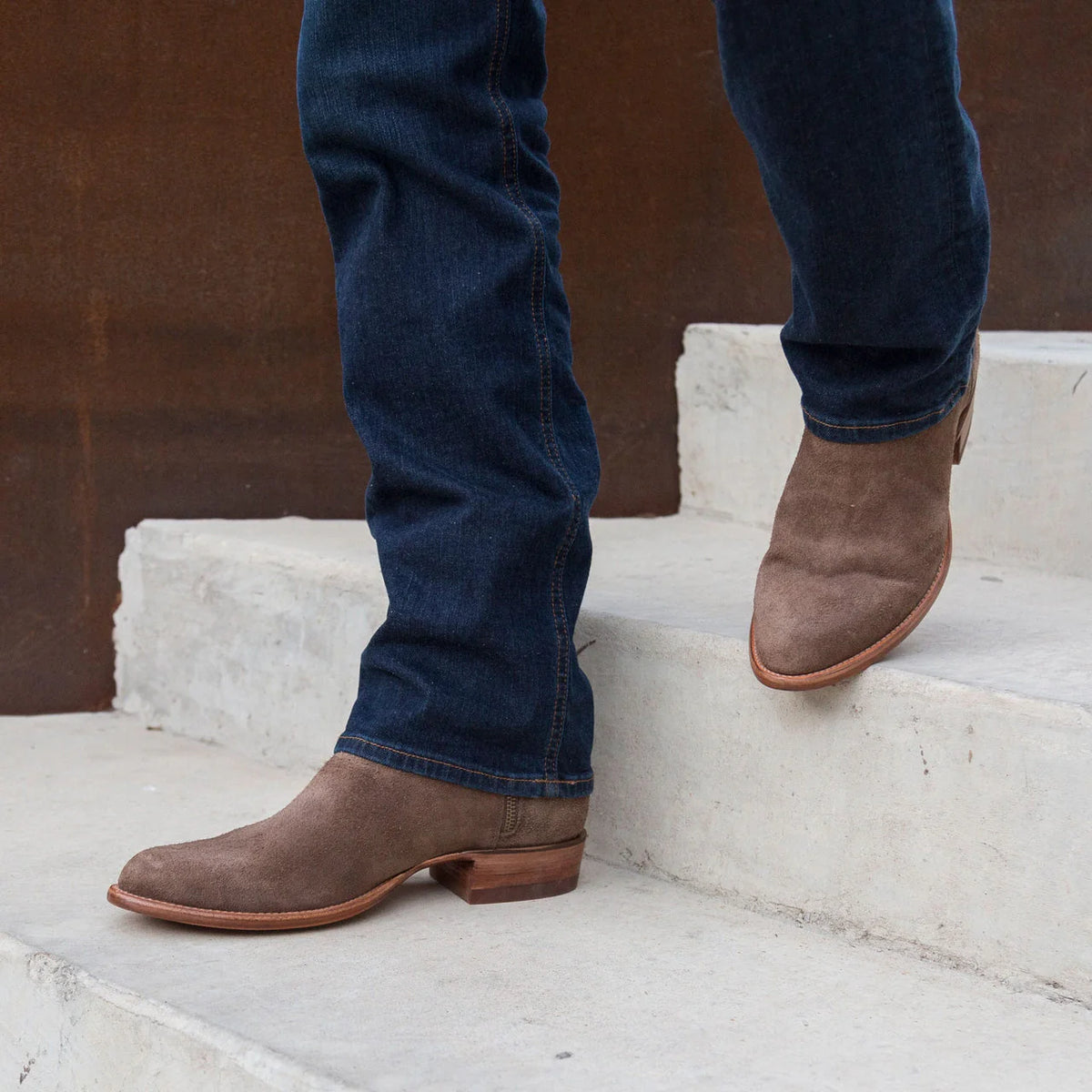 Height Increasing Beige Suede Bastrop Slip On Zipper Western Cowboy Boots