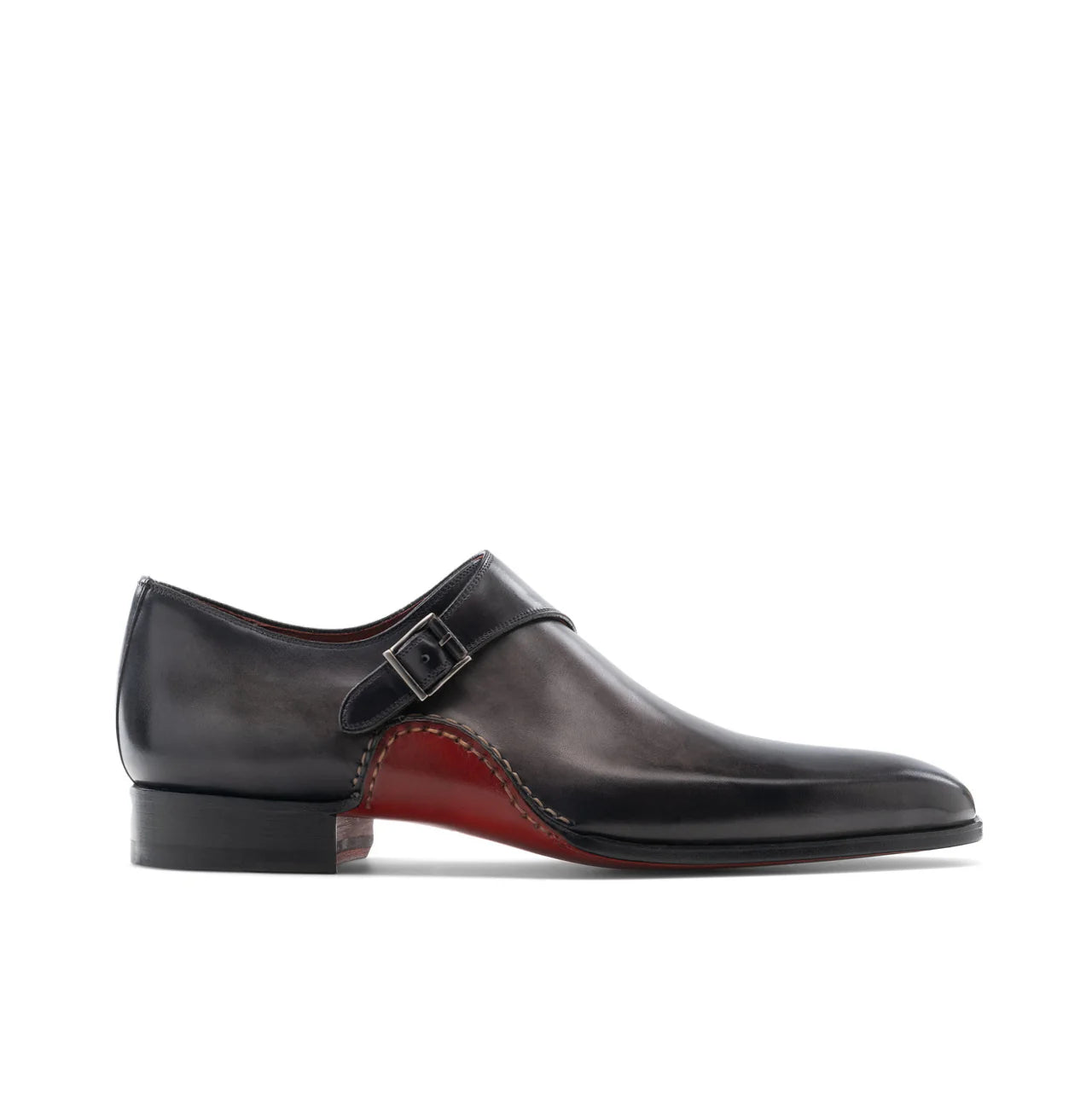 Height Increasing Black Leather Bathurst Monk Straps Shoes