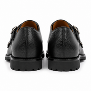 Back view of black leather double monk strap shoes