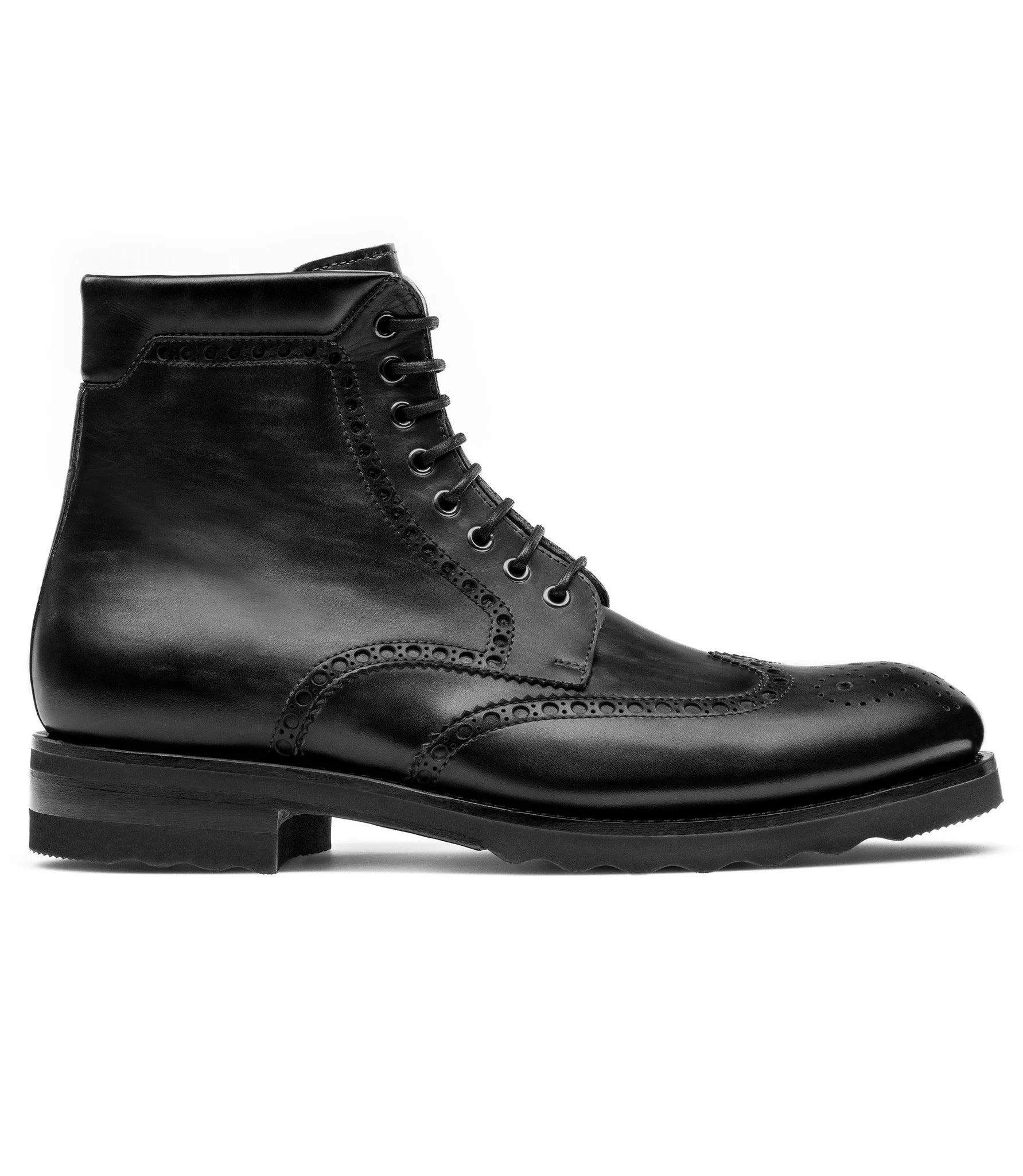 Height Increasing Black Leather Rennes Chunky Oxford Boots