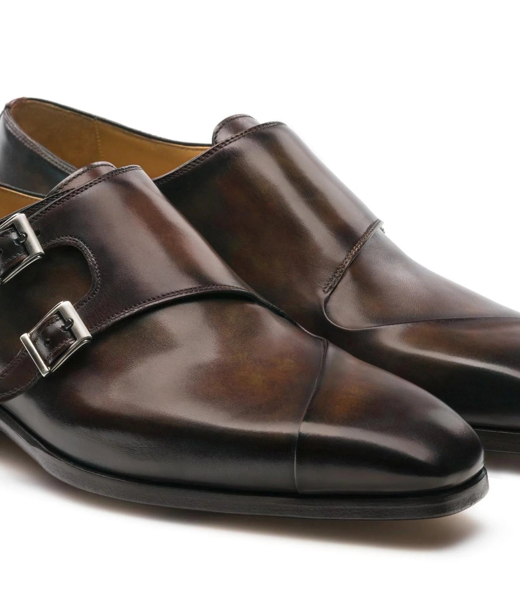 Height Increasing Brown Leather Nycoshy Monk Strap Shoes