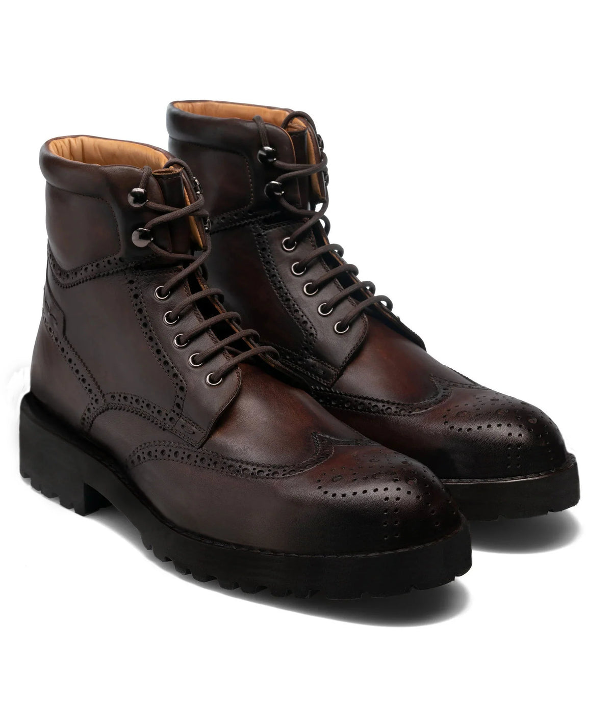 Height Increasing Brown Leather Troyes Chunky Derby Boots