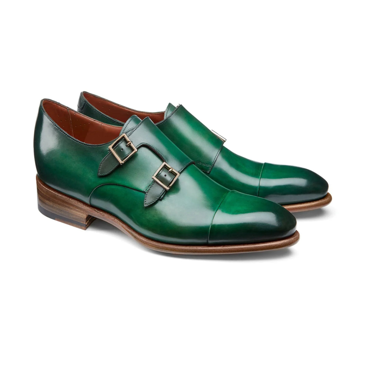 Height Increasing Green Leather Castle Monk Straps