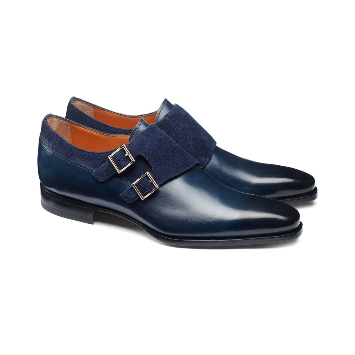 Height Increasing Navy Blue Leather & Suede Castle Monk Straps