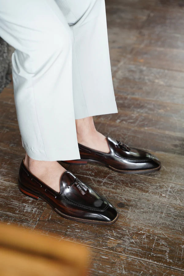 Dark Brown Leather Tassel Loafers