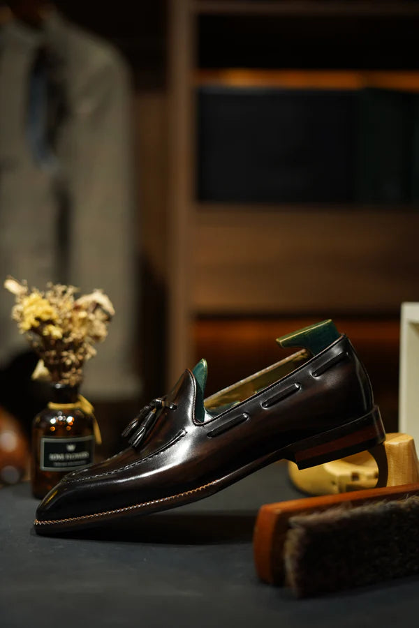 Dark Brown Leather Tassel Loafers