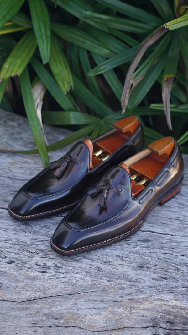 Dark Brown Leather Tassel Loafers