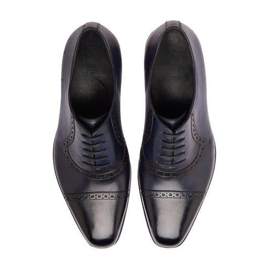 Contemporary navy and maroon Balmoral Oxford shoes – front view