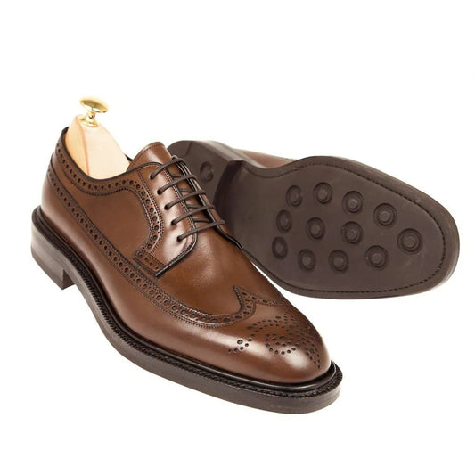 Men’s brown formal longwing Blucher shoes with open-lace design
