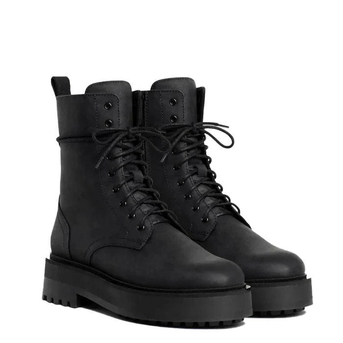 Lace-Up Leather High-Top Combat Boots