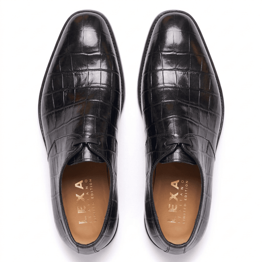 LexaItaliano Croc-Textured Leather Derby Shoes