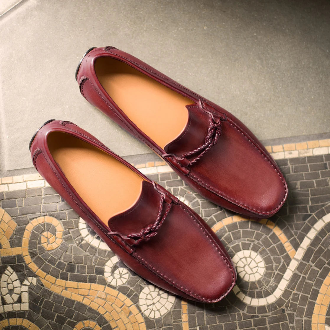 Luxury Edition - Artisian Made Cherry Brown Italian Leather Davos Driving Loafers - AW22