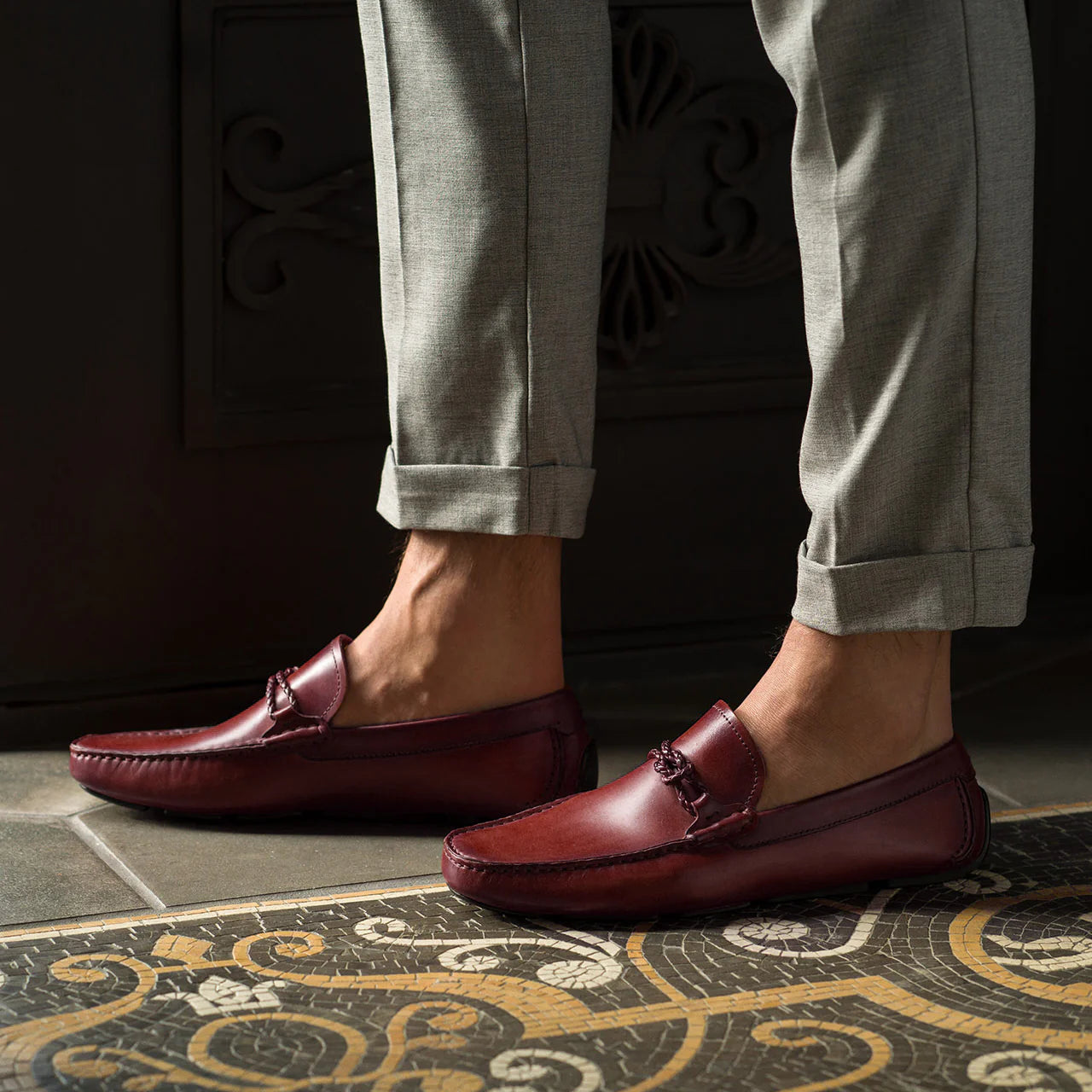 Luxury Edition - Artisian Made Cherry Brown Italian Leather Davos Driving Loafers - AW22