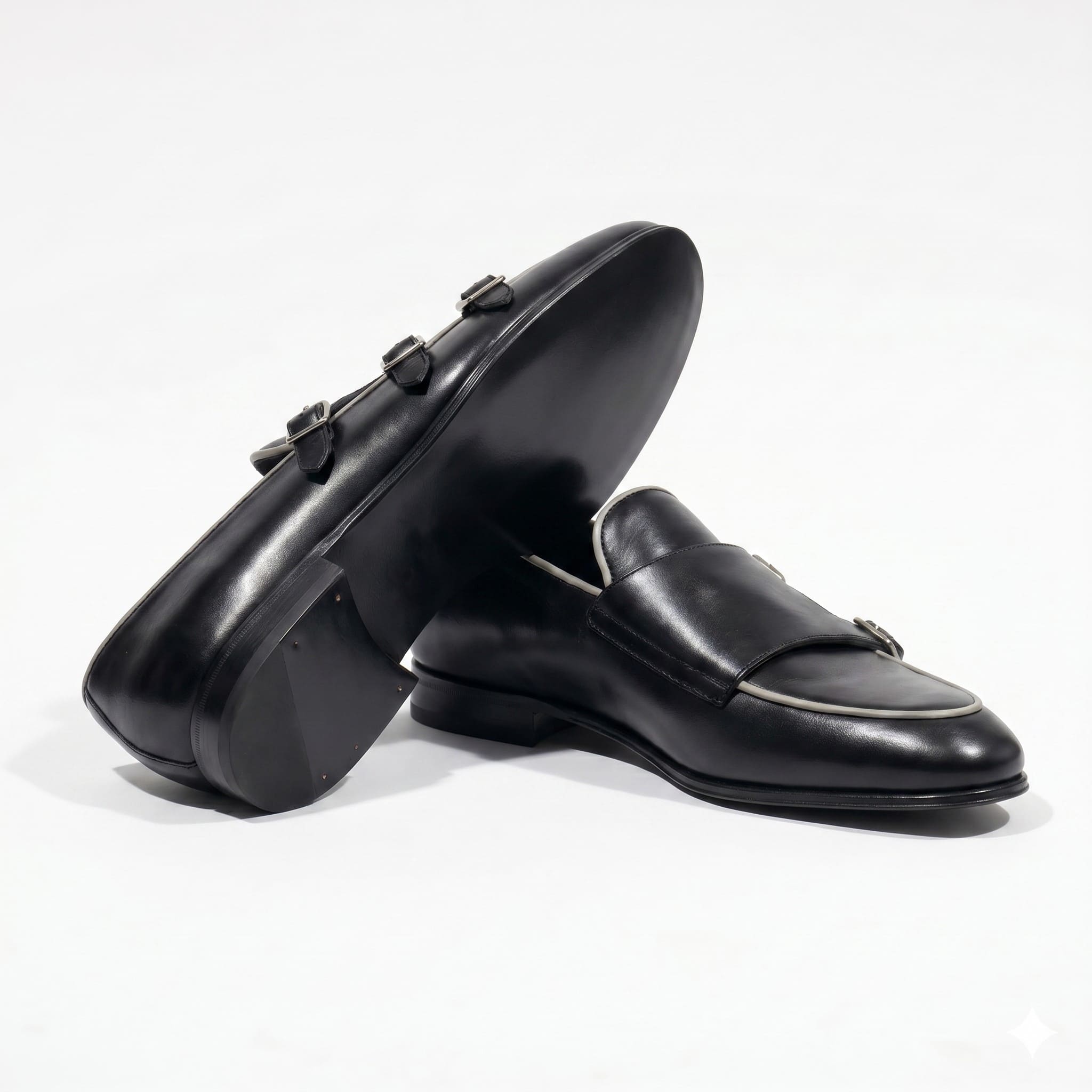 Black monk strap leather shoes men premium side profile