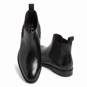Black leather Chelsea boots back view pair