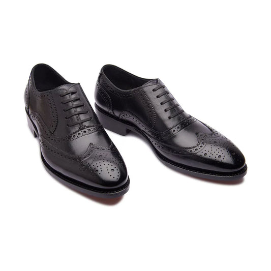 Hand-welted black full brogue Oxford shoes for men – side profile