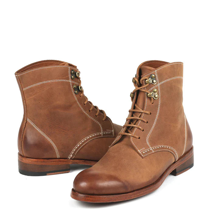 Men Suede Handmade Lace-Up Leather Ankle Boots