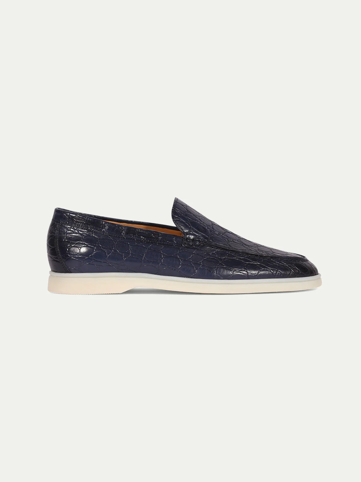 Navy Blue Croc Print Leather Athena Yatch Loafers with White Soles - Summer 2025 Collection