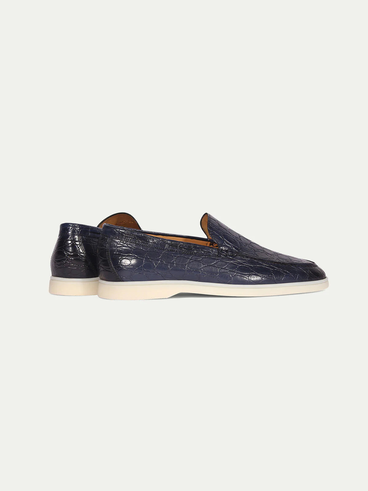 Navy Blue Croc Print Leather Athena Yatch Loafers with White Soles - Summer 2025 Collection