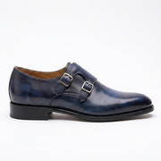 Navy Blue Double Monk Strap Leather Shoes