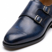 Navy Blue Double Monk Strap Leather Shoes