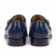 Navy Blue Double Monk Strap Leather Shoes