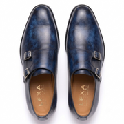 Navy Blue Double Monk Strap Leather Shoes