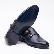 Navy Blue Double Monk Strap Leather Shoes