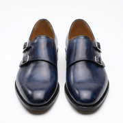 Navy Blue Double Monk Strap Leather Shoes