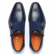 Navy Blue Double Monk Strap Leather Shoes for Men