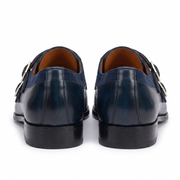 Navy Blue Double Monk Strap Leather Shoes for Men