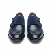 Navy Blue Double Monk Strap Leather Shoes for Men