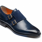 Navy Blue Double Monk Strap Leather Shoes for Men